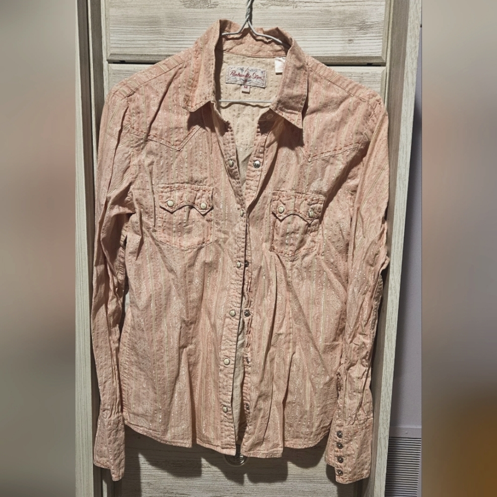 Panhandle Slim Peach Striped Button-Up Shirt